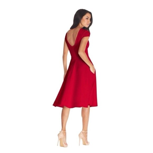 New Dress The Population Size Large Red Livia Midi Cocktail Dress Fit & Flare - Picture 2 of 10